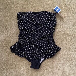 Black and White Polka Dot Ruffle One-Piece Swimsuit